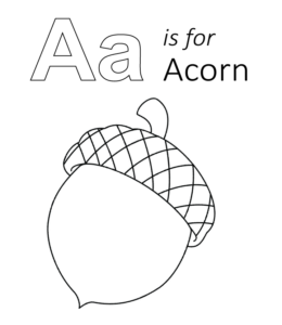 A is for Acorn coloring printable for kids