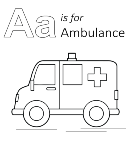A is for Ambulance coloring  printable for kids