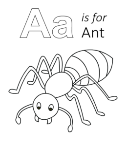 A is for Ant coloring page for kids