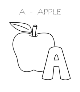 A is for Apple coloring page for kids