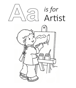 A is for Artist coloring sheet for kids