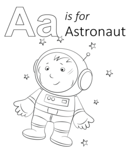A is for Astronaut coloring sheet for kids