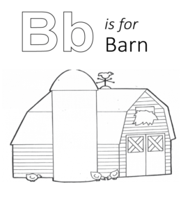 B is for barn coloring page for kids