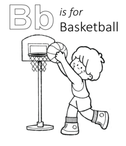B is for basketball coloring printable for kids