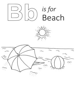 B is for beach coloring page for kids