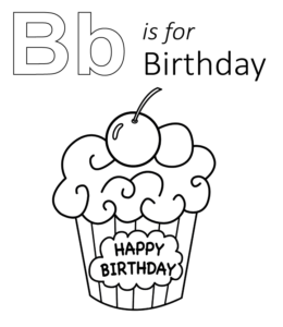 B is for birthday coloring page for kids