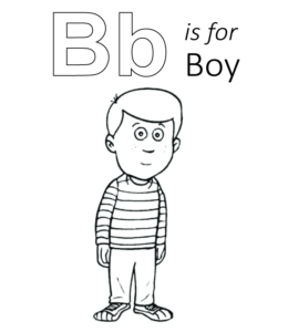 B is for boy coloring page for kids