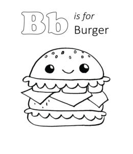 B is for burger coloring page for kids