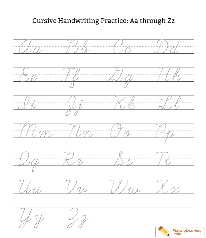 Cursive Handwriting Practice Letter A Through Z Uppercase Lowercase for kids