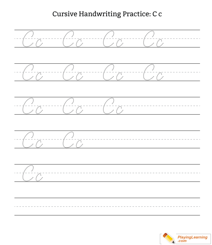 Cursive Handwriting Practice Letter C for kids