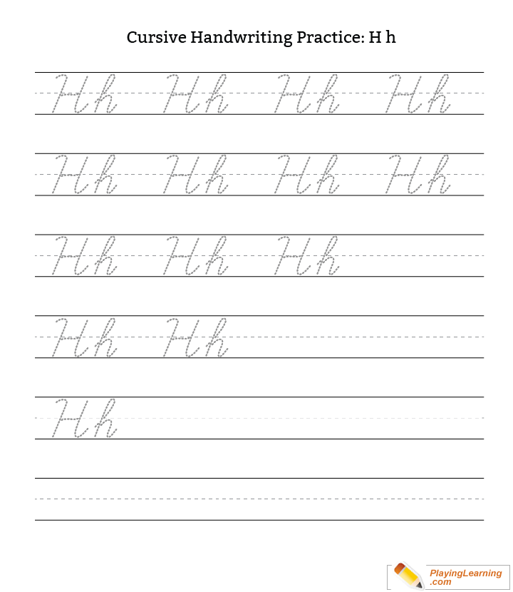 Cursive Handwriting Practice Letter H for kids
