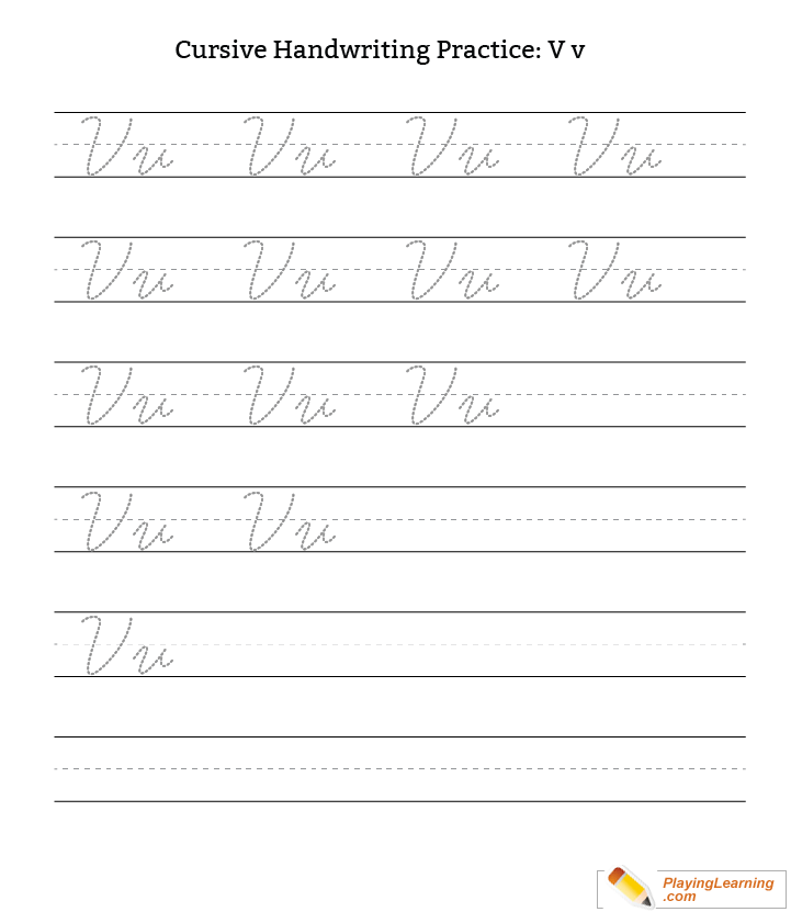 Cursive Handwriting Practice Letter V for kids