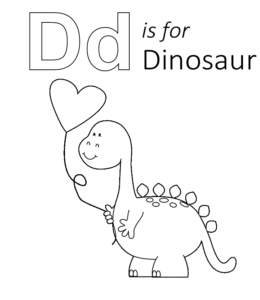 D is for Dinosaur coloring page for kids