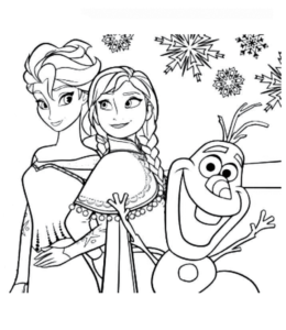 Elsa, Anna and Olaf Coloring Page  for kids