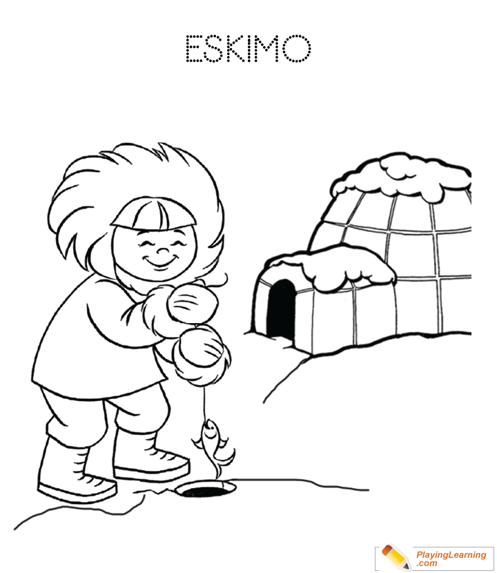 Eskimo Igloo Coloring Page  for kids