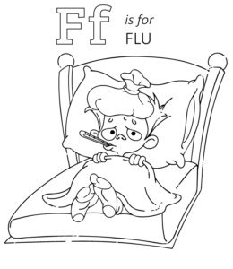 F is for Flu coloring page for kids