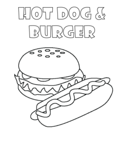 Hot dog & burger coloring page for kids