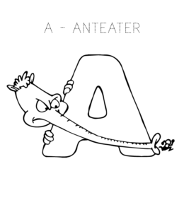 A is for Anteater coloring page for kids