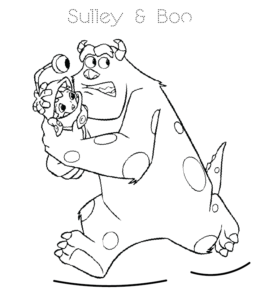 Monsters Inc Character Sulley & Boo running coloring sheet for kids
