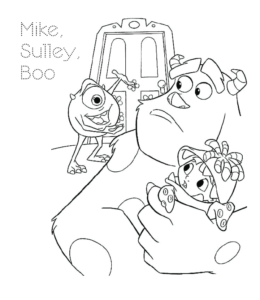 Monsters Inc Sulley, Mike & Boo coloring image for kids