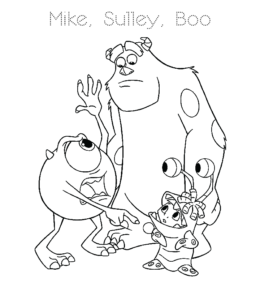 Monsters Inc Mike, Sulley & Boo coloring sheet for kids