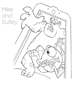 Monsters Inc Character Mike & Sulley running coloring page for kids