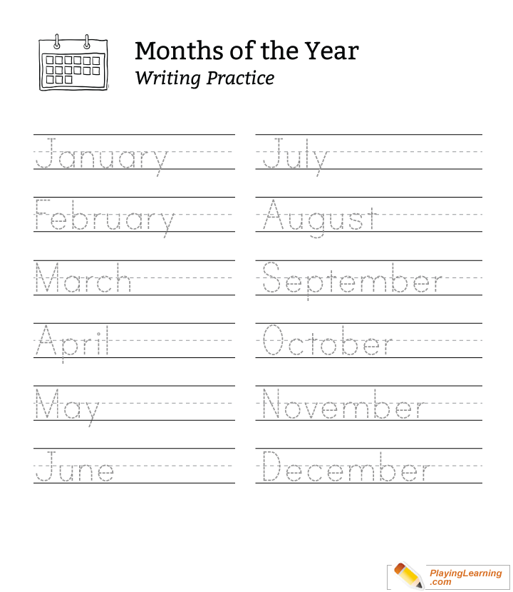 Months Of The Year Writing Practice  for kids
