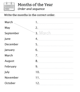 Practice writing and matching months of the year  for kids