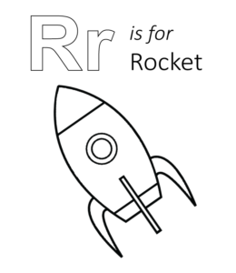 R is for Rocket coloring printable  for kids