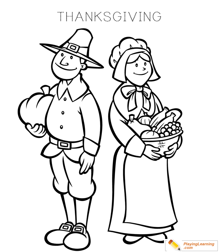 Thanksgiving Pilgrim Coloring Page  for kids