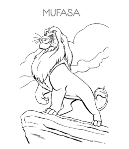 The Lion King - Mufasa standing on Pride Rock coloring printable for kids