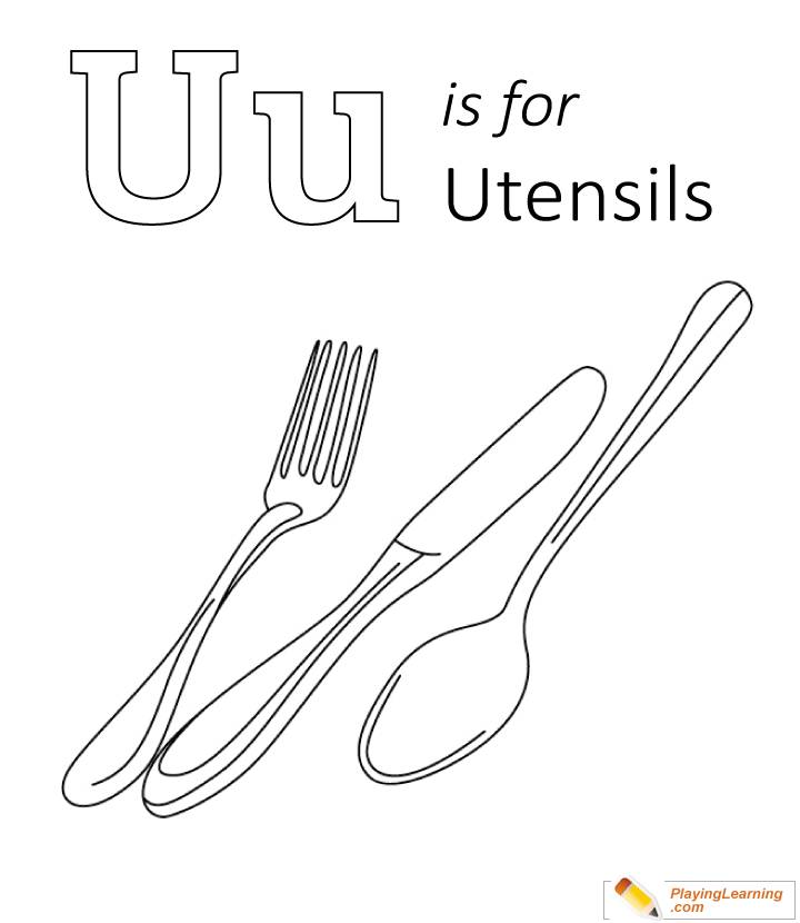 U Is For Utensil Coloring Page for kids