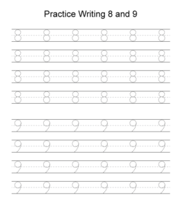 Number tracing worksheet 8 and 9 for kids