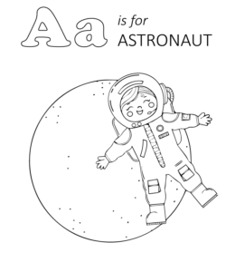A is for Astronaut coloring page for kids