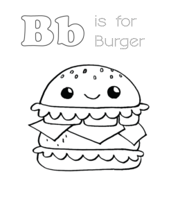 B is for burger coloring page for kids