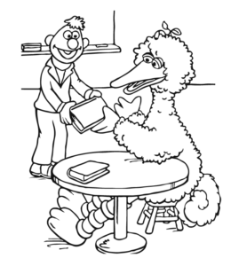 Big Bird Reading Coloring Page for kids