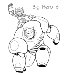 Big Hero 6 Baymax Carrying Hiro Coloring Page for kids