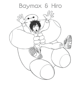 Big Hero 6 Baymax Holding Hiro Coloring Page for kids