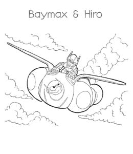 Big Hero 6 Baymax & Hiro Flying Coloring Page for kids