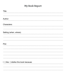 Book Report Template for kids