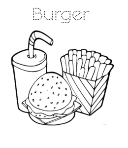 Burger, fries & drink coloring sheet for kids