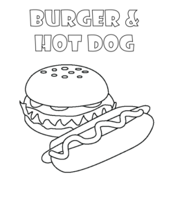 Burger and hot dog coloring page for kids