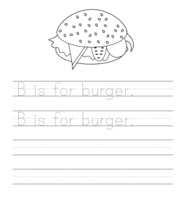 B is for Burger writing sheet  for kids