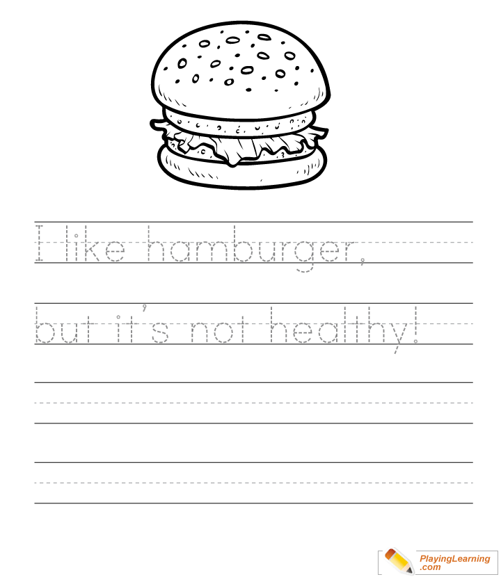 Burger Writing Sheet  for kids