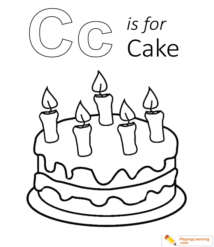 c is for cake coloring page 01