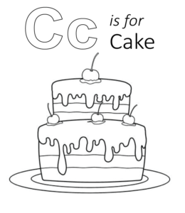C is for Cake coloring page for kids