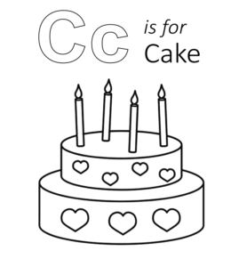 C is for Cake coloring page for kids
