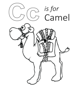 C is for Camel coloring page for kids
