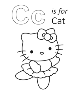 C is for Cat coloring page for kids