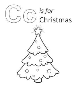 C is for Christmas coloring page for kids